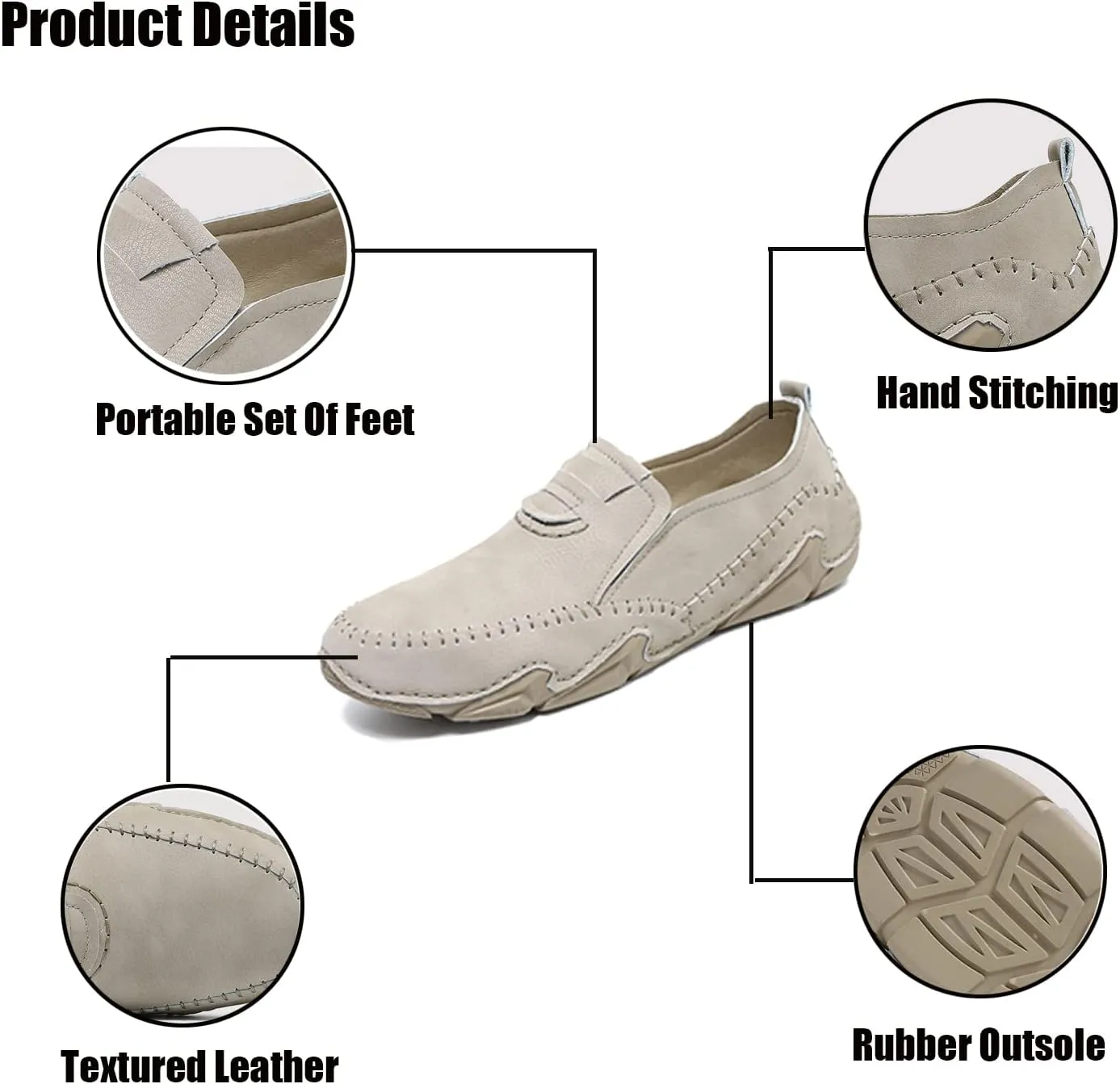 Men's Leather Hand Stitched Slip On Comfort Loafers,Lightweight Rubber Soft Sole Outdoor Fashion Low Top Ankle Flats Driving Walking Work Shoes