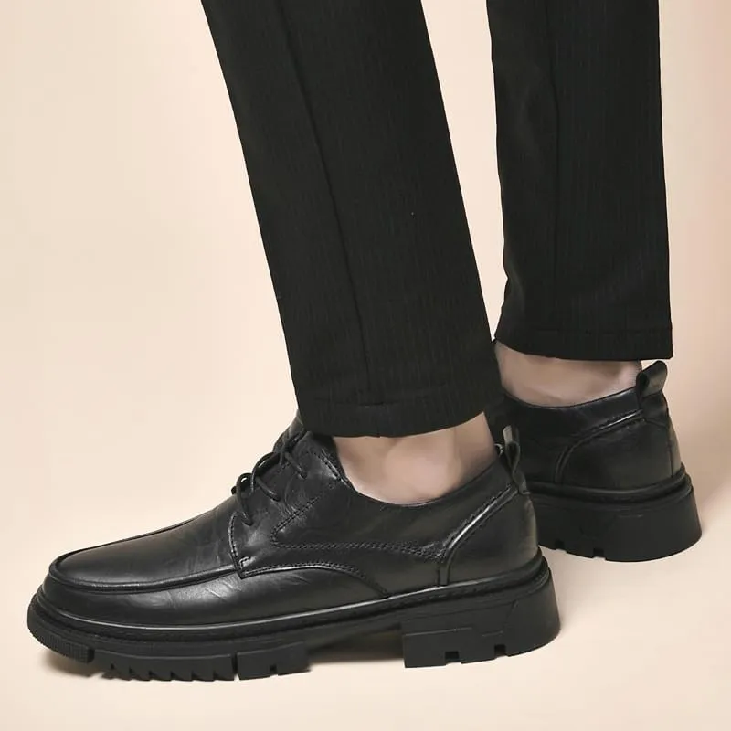 Men's Leather Oxford Brogue Shoes with Adjustable Laces, Casual Thick Sole Business Dress Shoes for Formal and Office Wear