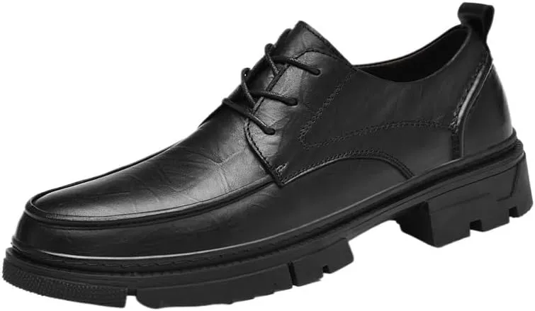 Men's Leather Oxford Brogue Shoes with Adjustable Laces, Casual Thick Sole Business Dress Shoes for Formal and Office Wear