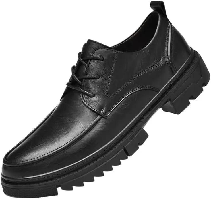 Men's Leather Oxford Brogue Shoes with Adjustable Laces, Casual Thick Sole Business Dress Shoes for Formal and Office Wear