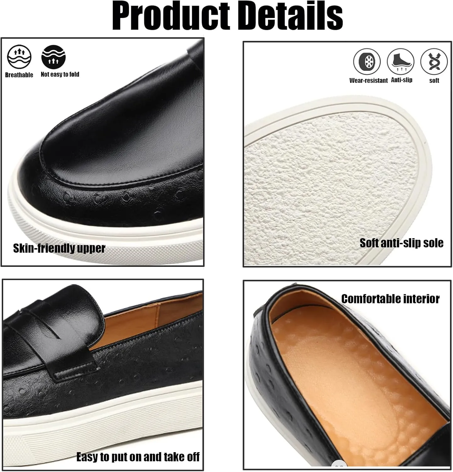 Men's Leather Slip-on Flat Loafers,Fashion Breathable Low Top Comfortable Soft Sole Non-Slip Business Formal Loafers Retro Casual Wedding Party Driving Penny Shoes