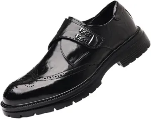 Men's Low Top Leather Brogue Shoes, Luxury Slip-On Platform Dress Shoes, Comfortable Business Casual Footwear, Men's Gifts