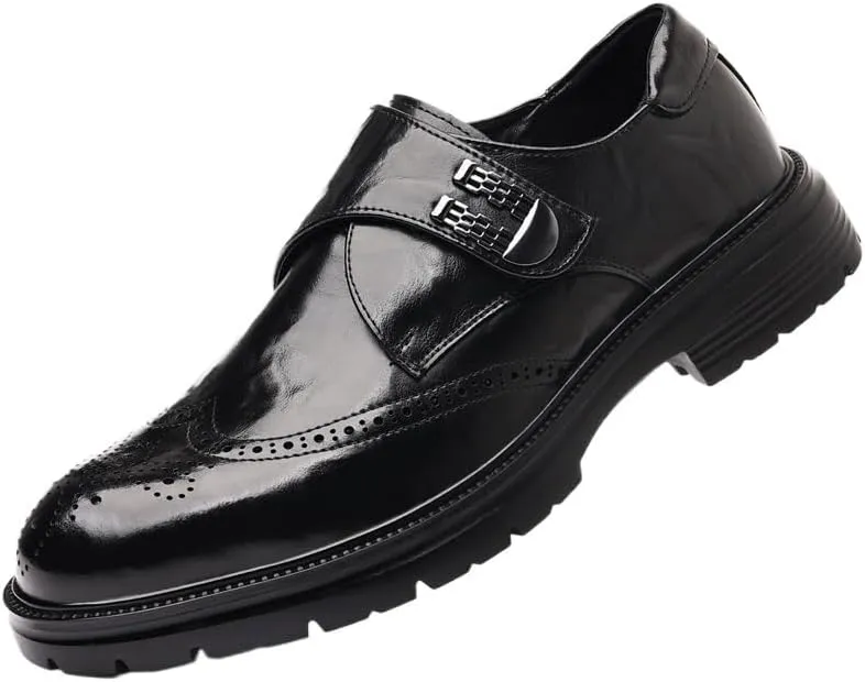 Men's Low Top Leather Brogue Shoes, Luxury Slip-On Platform Dress Shoes, Comfortable Business Casual Footwear, Men's Gifts