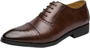Men's Oxford Dress Shoes, Handmade Leather Brogue Shoes, Brown Formal Business Shoes for Work, Casual & Elegant Shoes for Wedding & Parties