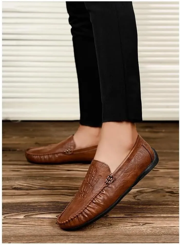 Mens Party Loafers Vegan Leather Business Comfor Round Toe Solid Color Office Non Slip Block Heel Anti-Slip Shoe Slip-on