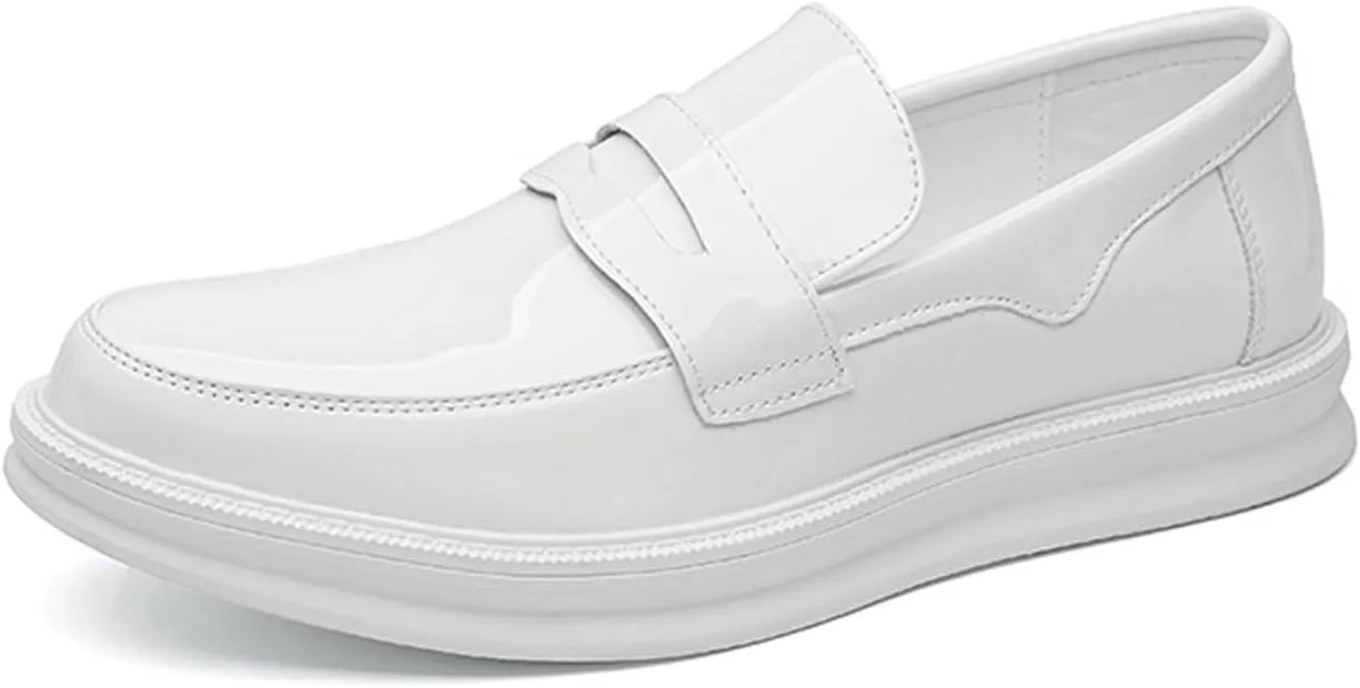 Men's Patent Leather Platform Slip-on Penny Loafers,Fashion Low Top Comfortable Soft Sole Non-Slip Business Formal Shoes Wedding Party Driving Shoes
