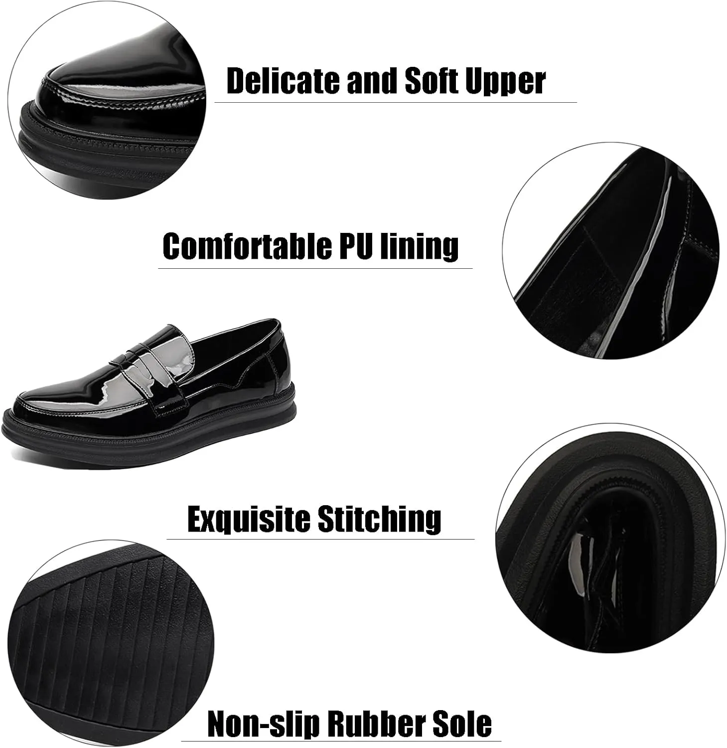 Men's Patent Leather Platform Slip-on Penny Loafers,Fashion Low Top Comfortable Soft Sole Non-Slip Business Formal Shoes Wedding Party Driving Shoes