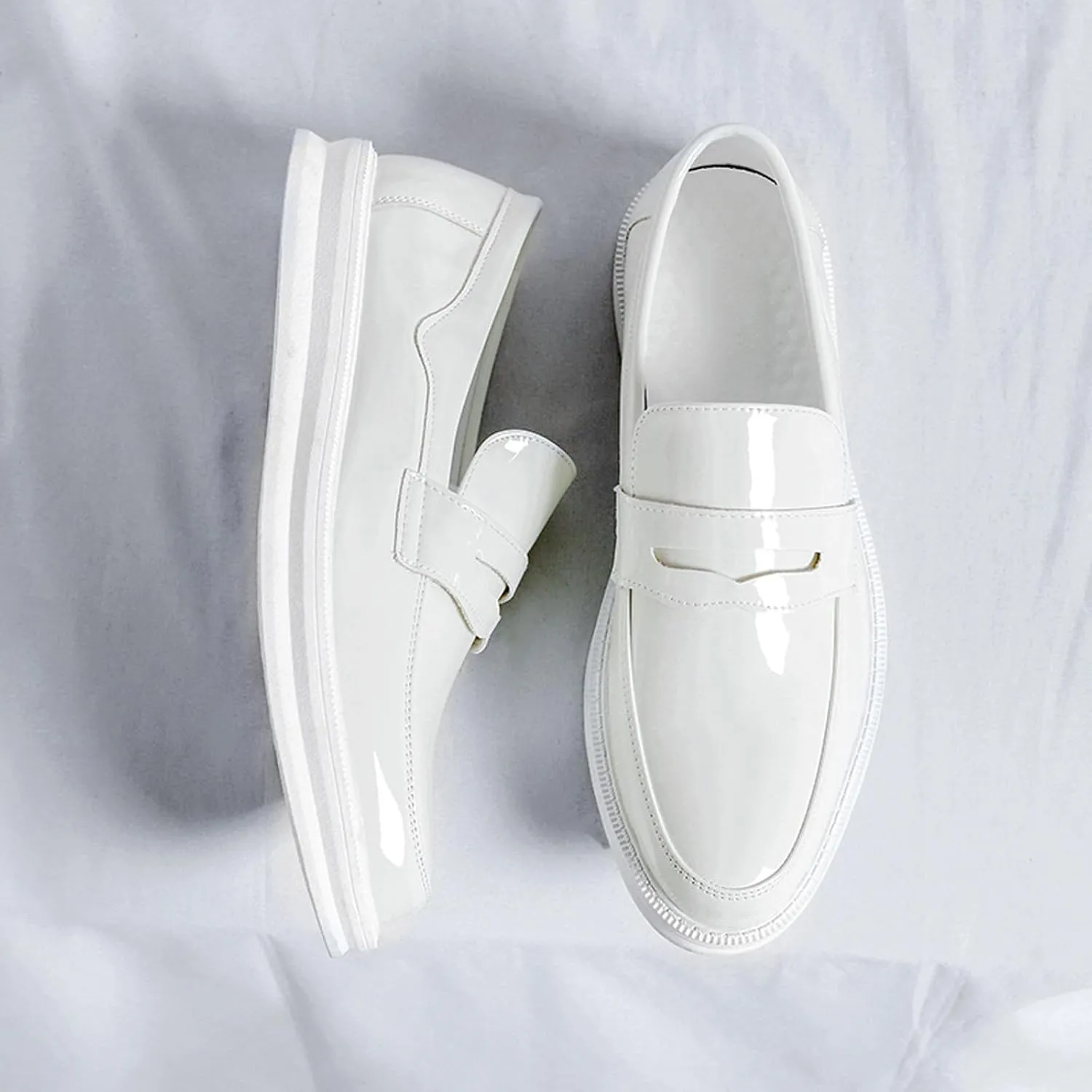 Men's Patent Leather Platform Slip-on Penny Loafers,Fashion Low Top Comfortable Soft Sole Non-Slip Business Formal Shoes Wedding Party Driving Shoes