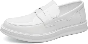 Men's Patent Leather Platform Slip-on Penny Loafers,Fashion Low Top Comfortable Soft Sole Non-Slip Business Formal Shoes Wedding Party Driving Shoes
