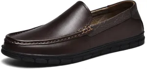 Men's Slip-On Driving Loafers Comfortable Leather Soft Sole Non-Slip Business Casual Flat Loafers Work Meeting Formal Shoes