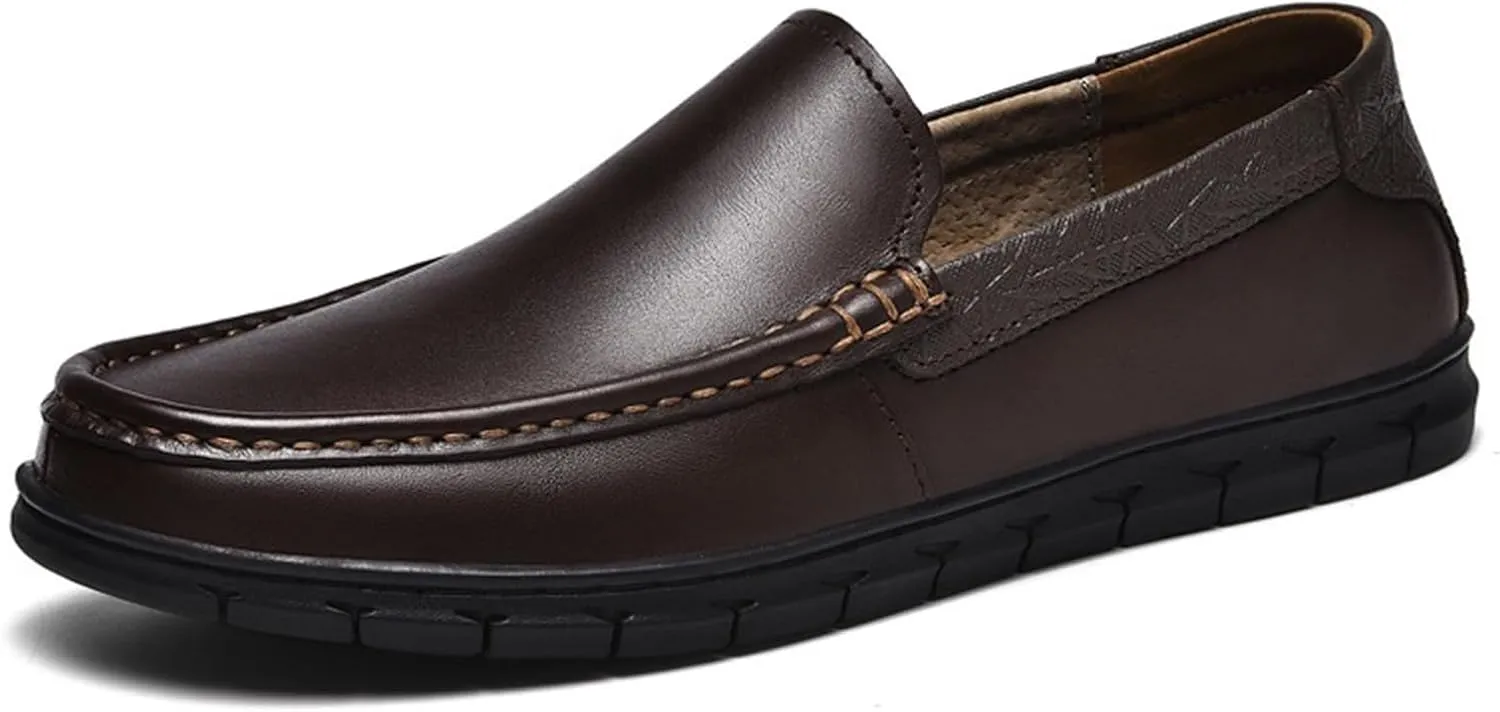 Men's Slip-On Driving Loafers Comfortable Leather Soft Sole Non-Slip Business Casual Flat Loafers Work Meeting Formal Shoes
