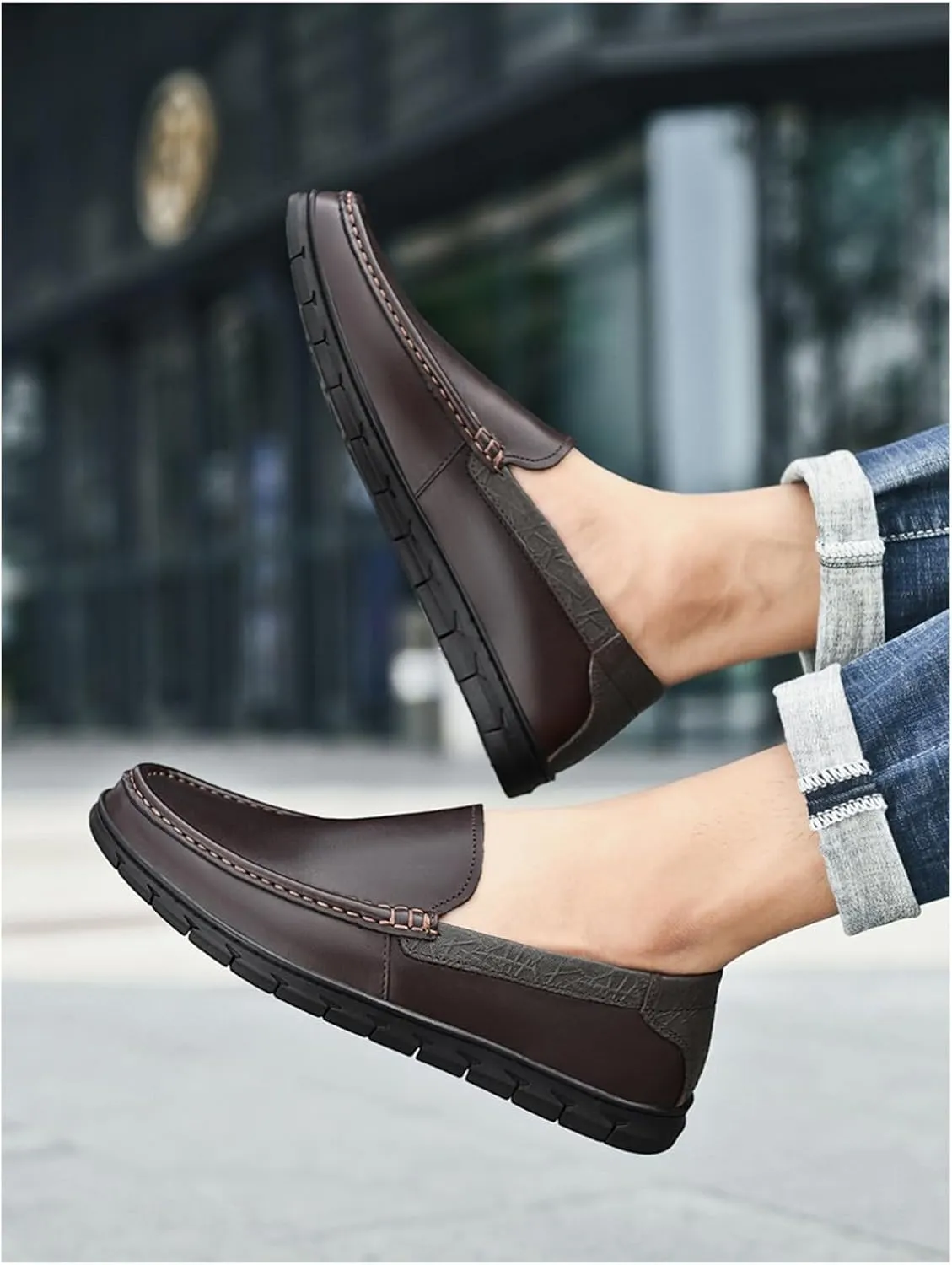 Men's Slip-On Driving Loafers Comfortable Leather Soft Sole Non-Slip Business Casual Flat Loafers Work Meeting Formal Shoes