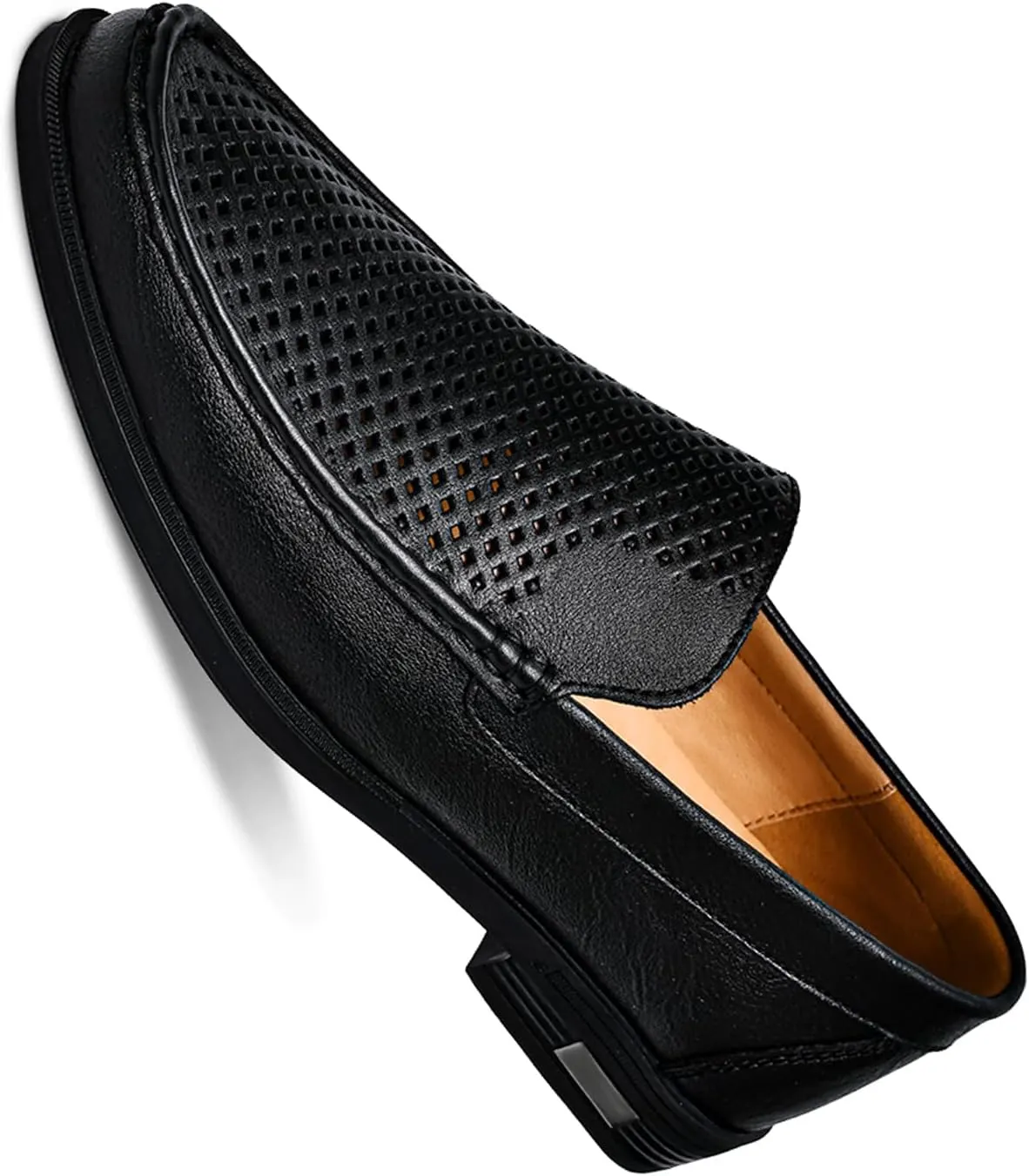 Mens Summer Genuine Leather Slip-on Loafers Casual Hollow Breathable Comfort Penny Loafers Shoes Soft Sole Flat Dress Driving for Men