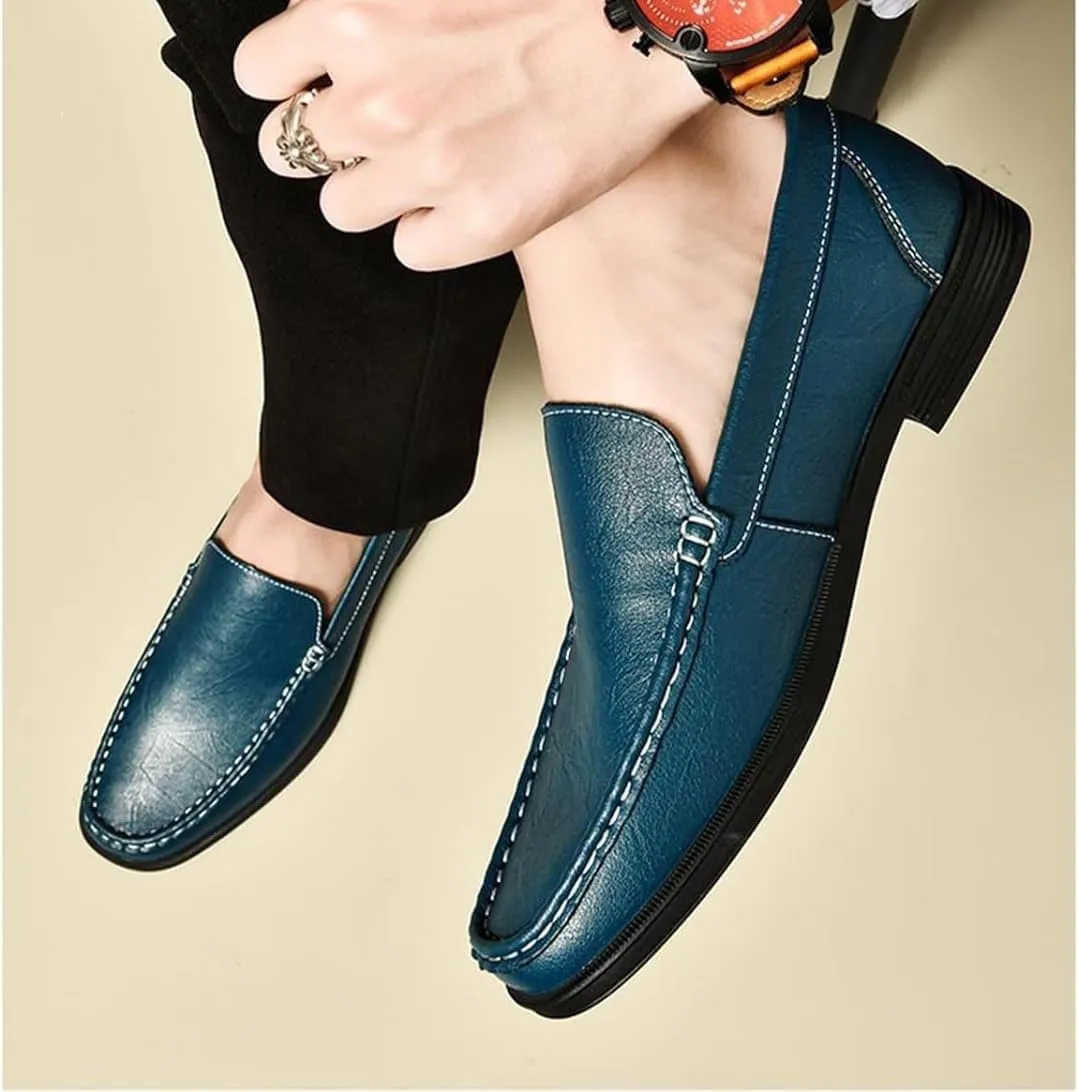 Mens Summer Genuine Leather Slip-on Loafers Casual Hollow Breathable Comfort Penny Loafers Shoes Soft Sole Flat Dress Driving for Men