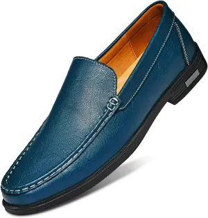 Mens Summer Genuine Leather Slip-on Loafers Casual Hollow Breathable Comfort Penny Loafers Shoes Soft Sole Flat Dress Driving for Men