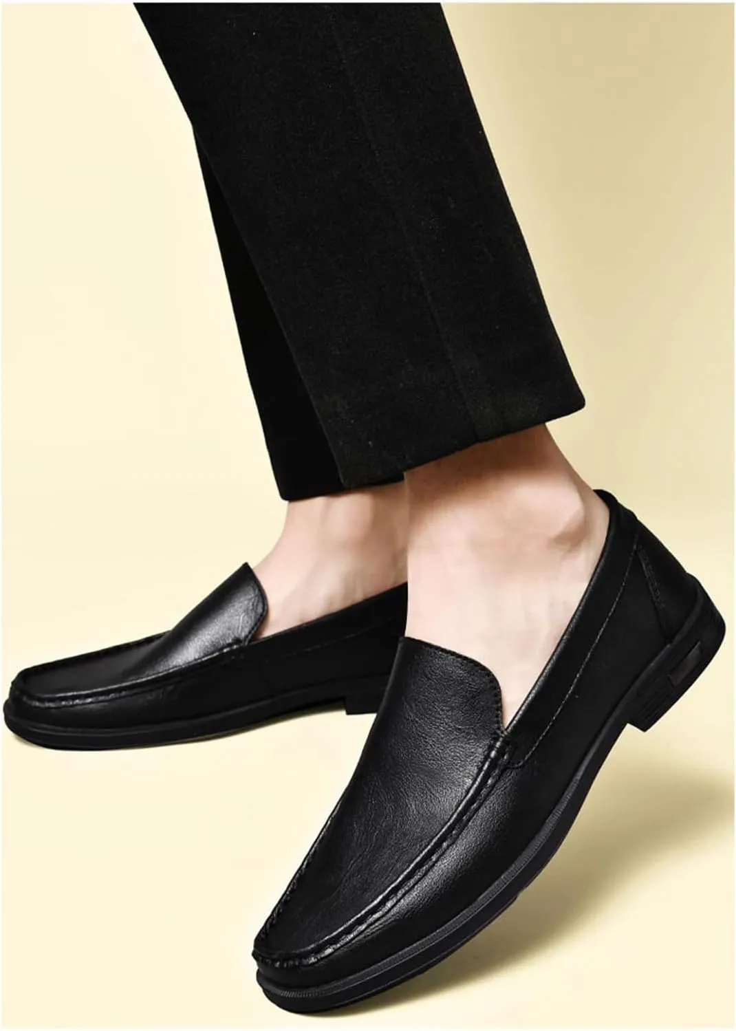 Mens Summer Genuine Leather Slip-on Loafers Casual Hollow Breathable Comfort Penny Loafers Shoes Soft Sole Flat Dress Driving for Men