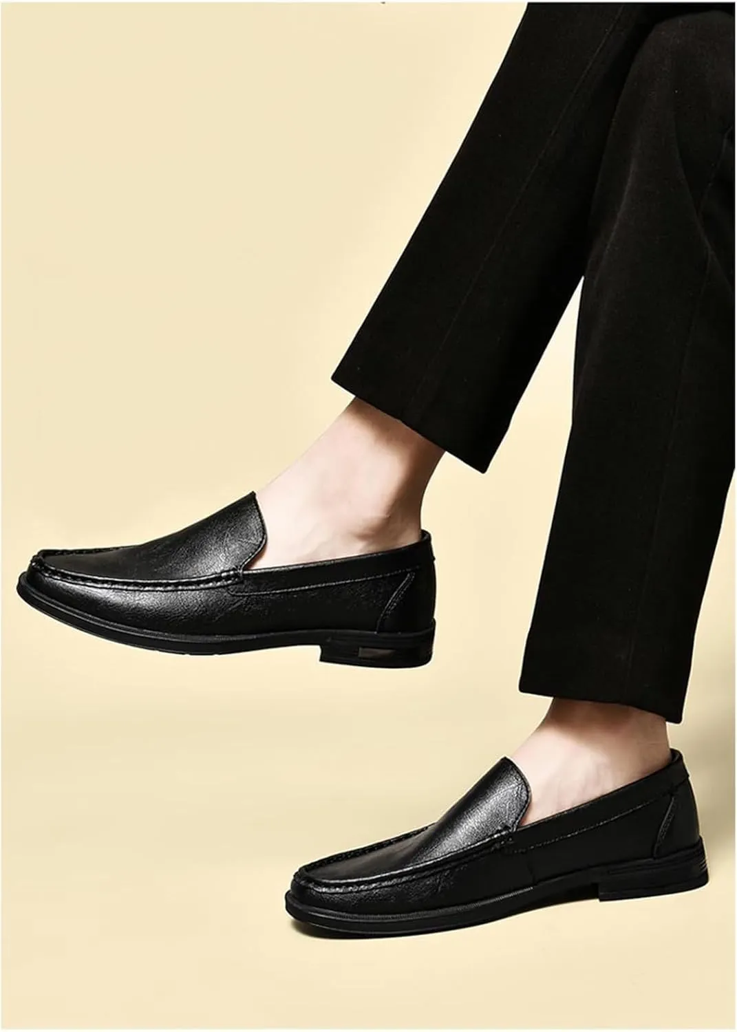 Mens Summer Genuine Leather Slip-on Loafers Casual Hollow Breathable Comfort Penny Loafers Shoes Soft Sole Flat Dress Driving for Men