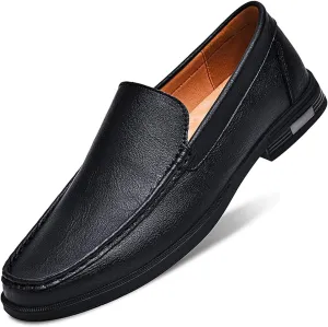 Mens Summer Genuine Leather Slip-on Loafers Casual Hollow Breathable Comfort Penny Loafers Shoes Soft Sole Flat Dress Driving for Men
