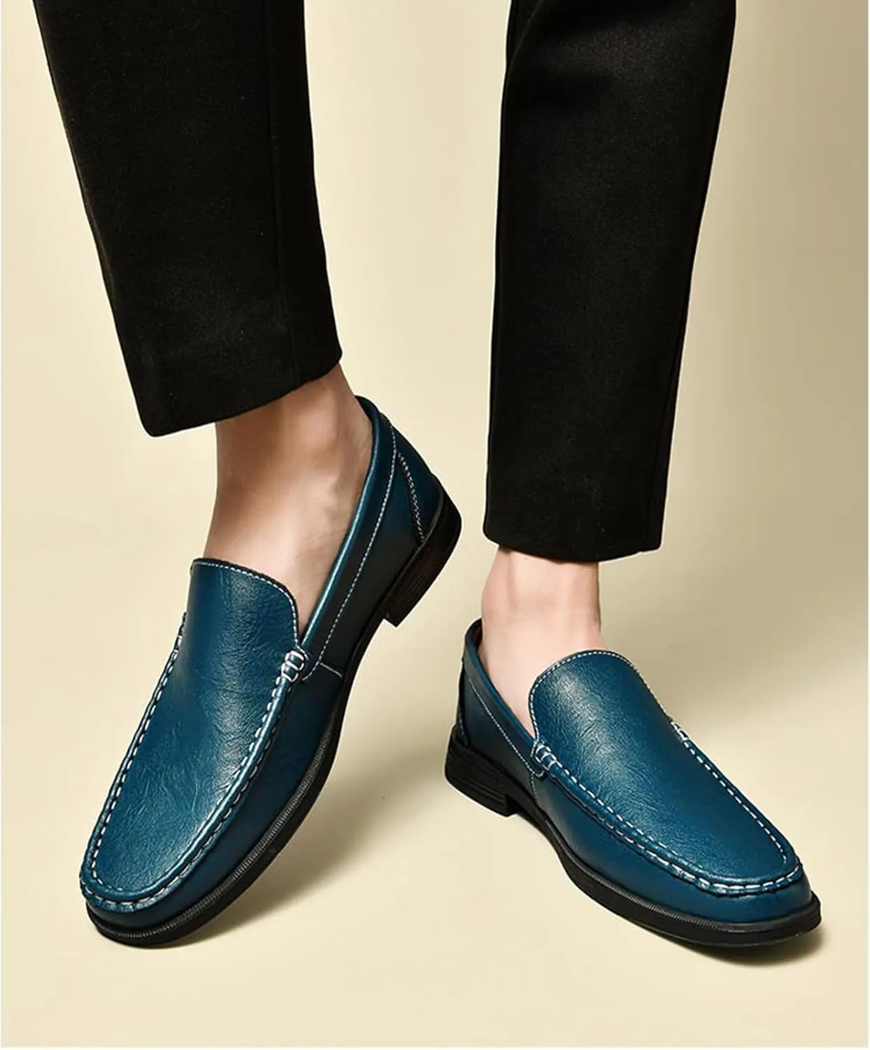 Mens Summer Genuine Leather Slip-on Loafers Casual Hollow Breathable Comfort Penny Loafers Shoes Soft Sole Flat Dress Driving for Men