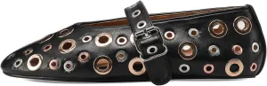 Mesh Mary Jane Flats for Women Perforated Ballet Flats Metal Buckle Strap Ballerina Casual Studded Flat Shoes