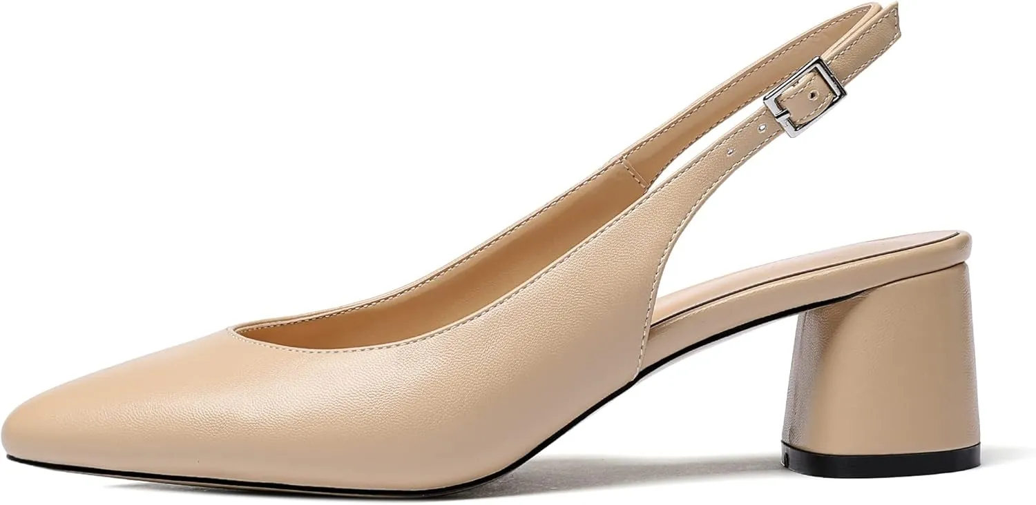 Mettesally Women's Block Slingback Heels Pumps Ankle Strap Round Closed Toe Chunky Heels Wedding Office Dress Shoes