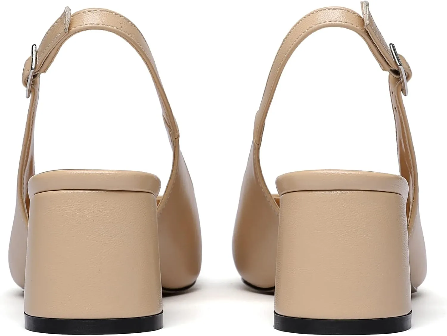 Mettesally Women's Block Slingback Heels Pumps Ankle Strap Round Closed Toe Chunky Heels Wedding Office Dress Shoes
