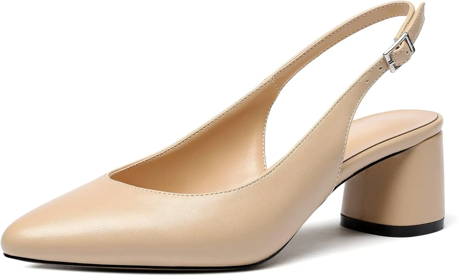 Mettesally Women's Block Slingback Heels Pumps Ankle Strap Round Closed Toe Chunky Heels Wedding Office Dress Shoes