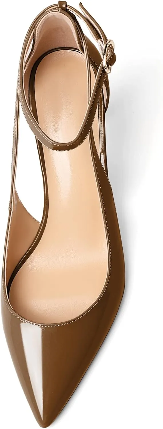 Mettesally Womens High Heels Pointed Toe Ankle Strap Pumps Closed Toe Stiletto Heels Slip On Wedding Party Pump Shoes