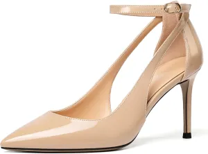 Mettesally Womens High Heels Pointed Toe Ankle Strap Pumps Closed Toe Stiletto Heels Slip On Wedding Party Pump Shoes