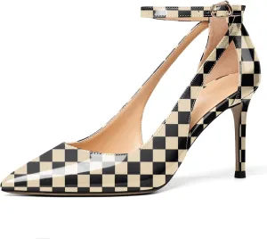 Mettesally Womens High Heels Pointed Toe Ankle Strap Pumps Closed Toe Stiletto Heels Slip On Wedding Party Pump Shoes