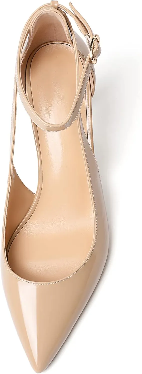 Mettesally Womens High Heels Pointed Toe Ankle Strap Pumps Closed Toe Stiletto Heels Slip On Wedding Party Pump Shoes