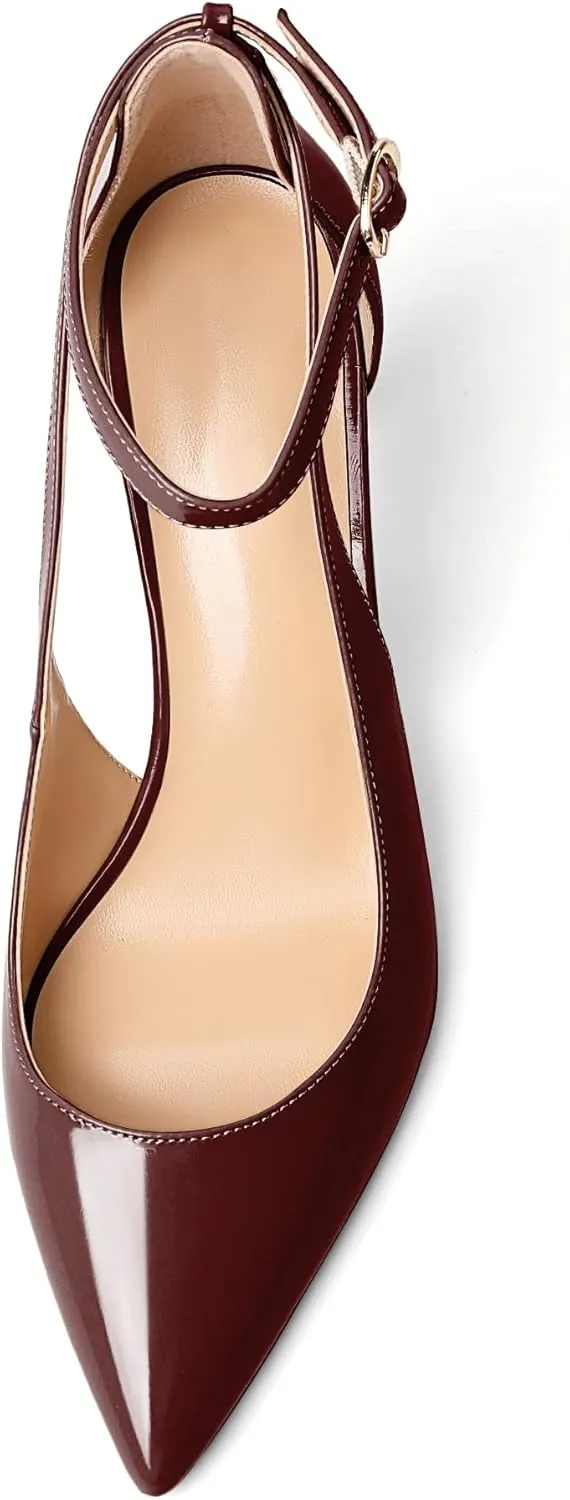 Mettesally Womens High Heels Pointed Toe Ankle Strap Pumps Closed Toe Stiletto Heels Slip On Wedding Party Pump Shoes