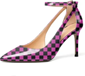 Mettesally Womens High Heels Pointed Toe Ankle Strap Pumps Closed Toe Stiletto Heels Slip On Wedding Party Pump Shoes