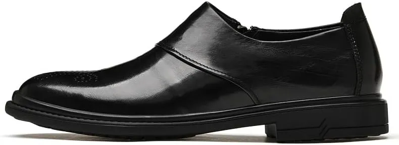 Oxford Formal Shoes for Men Slip On Round Burnished Toe Brogue Shoes Rubber Sole Low Top Slip Resistant Working