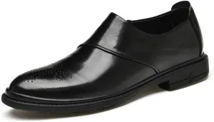 Oxford Formal Shoes for Men Slip On Round Burnished Toe Brogue Shoes Rubber Sole Low Top Slip Resistant Working