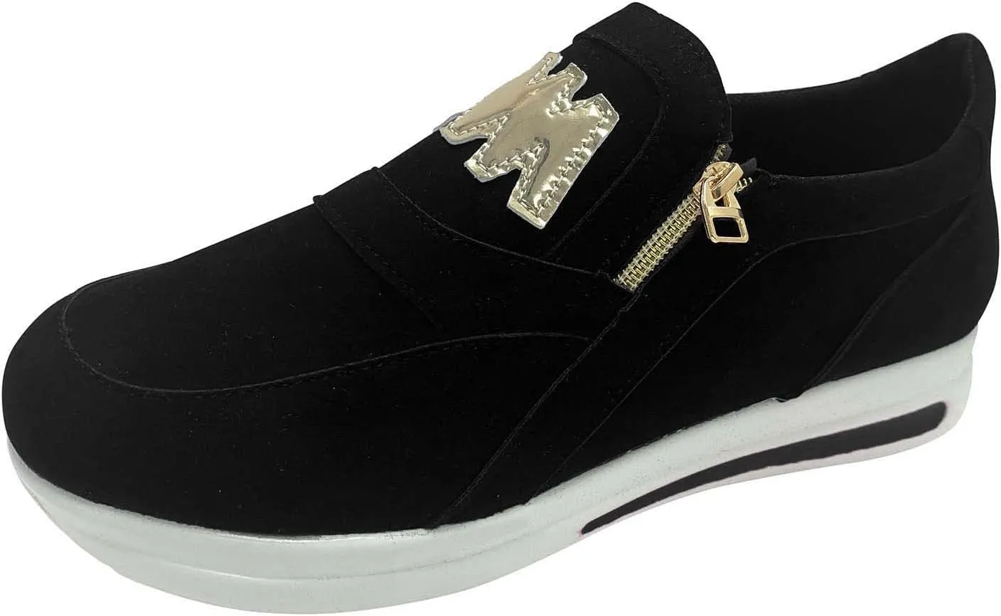 Platform Loafers for Women 2025 Arch Support Tennis Running Side Zipper Sneakers Summer Comfortable Slip On Round Toe Low-Top Shoes Ladies Cushion Footbed Walking Shoes for Gym Travel Work