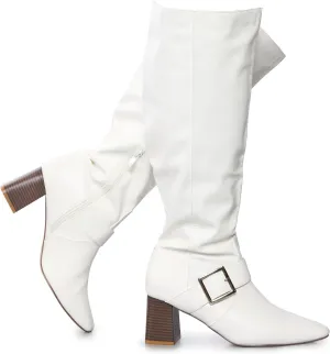 RF ROOM OF FASHION Women's Wide Calf Square Toe Block Heel Knee High Dress Boots