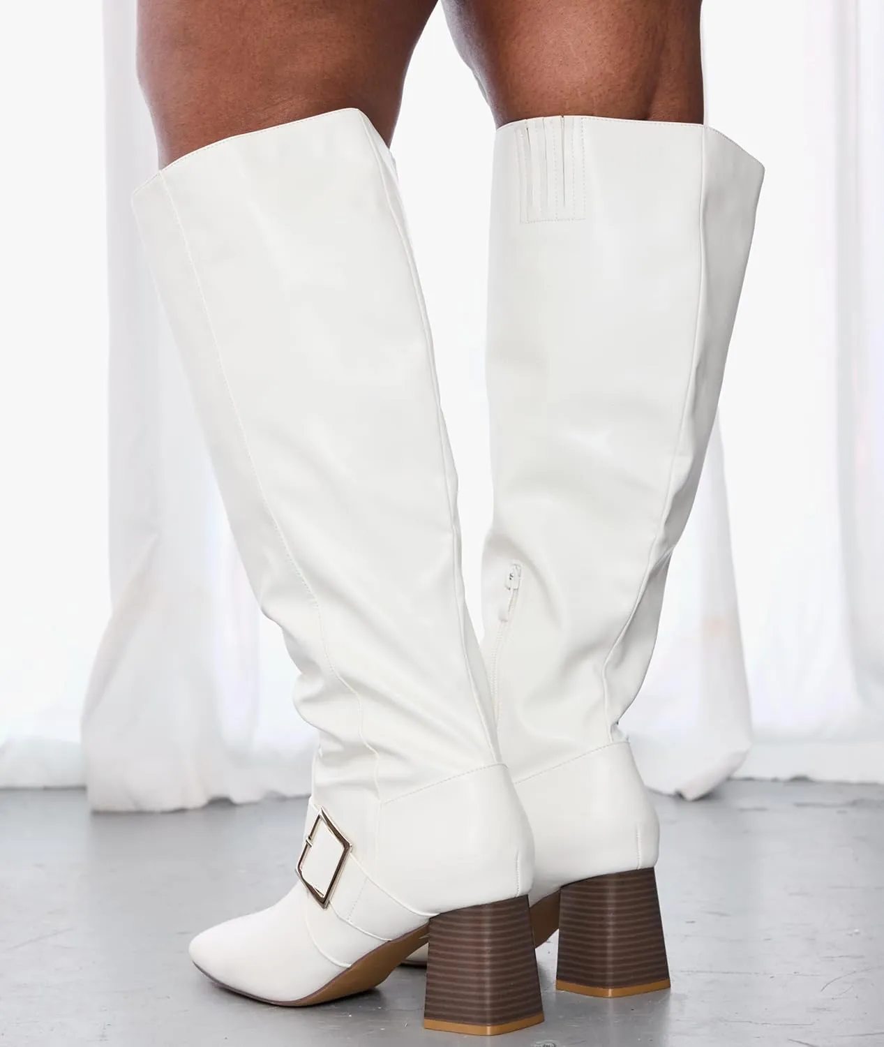 RF ROOM OF FASHION Women's Wide Calf Square Toe Block Heel Knee High Dress Boots