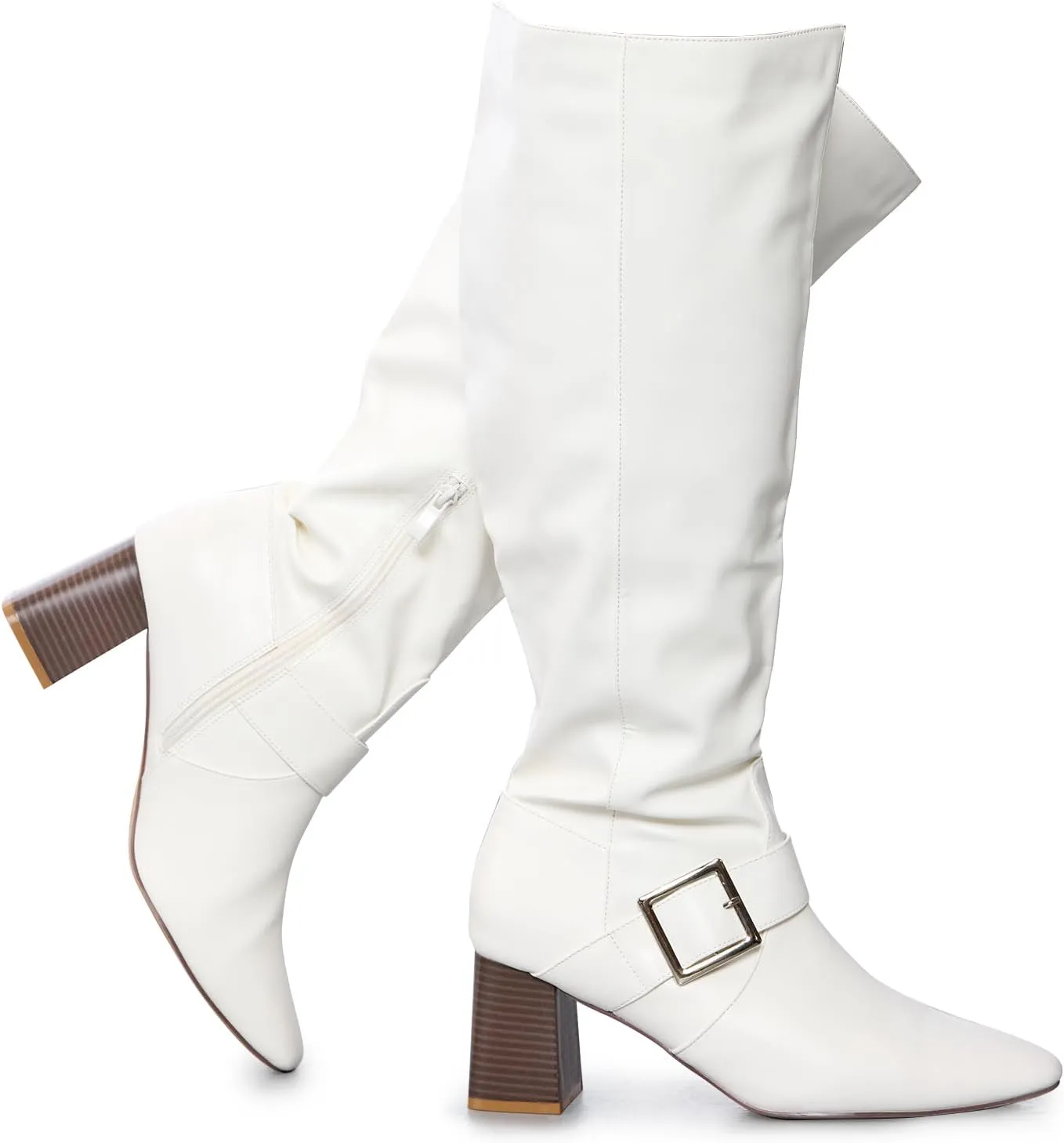 RF ROOM OF FASHION Women's Wide Calf Square Toe Block Heel Knee High Dress Boots