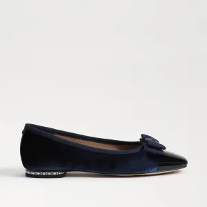 Sam Edelman Maren Como Blue/Black Slip On Squared Toe Bow Detailed Ballet Flats