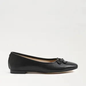 Sam Edelman Meadow Black Leather Slip On Squared Toe Bow Detailed Ballet Flats