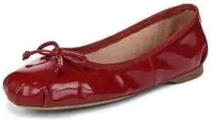 Sam Edelman Zooey Red Mahogany Bow Detailed Rounded Toe Slip On Ballet Flats