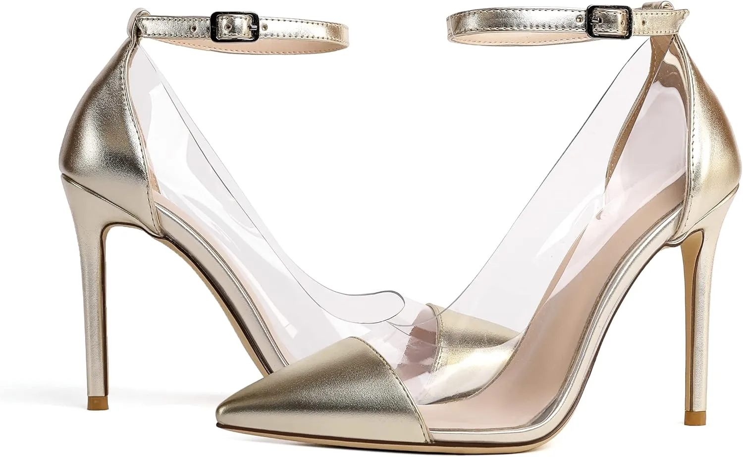 SAMMITOP Women's Clear Pointed Toe 4'Inch High Heel Stilettos Ankle Strap Pumps Transparent PVC Fashion Wedding Party Dress Shoes
