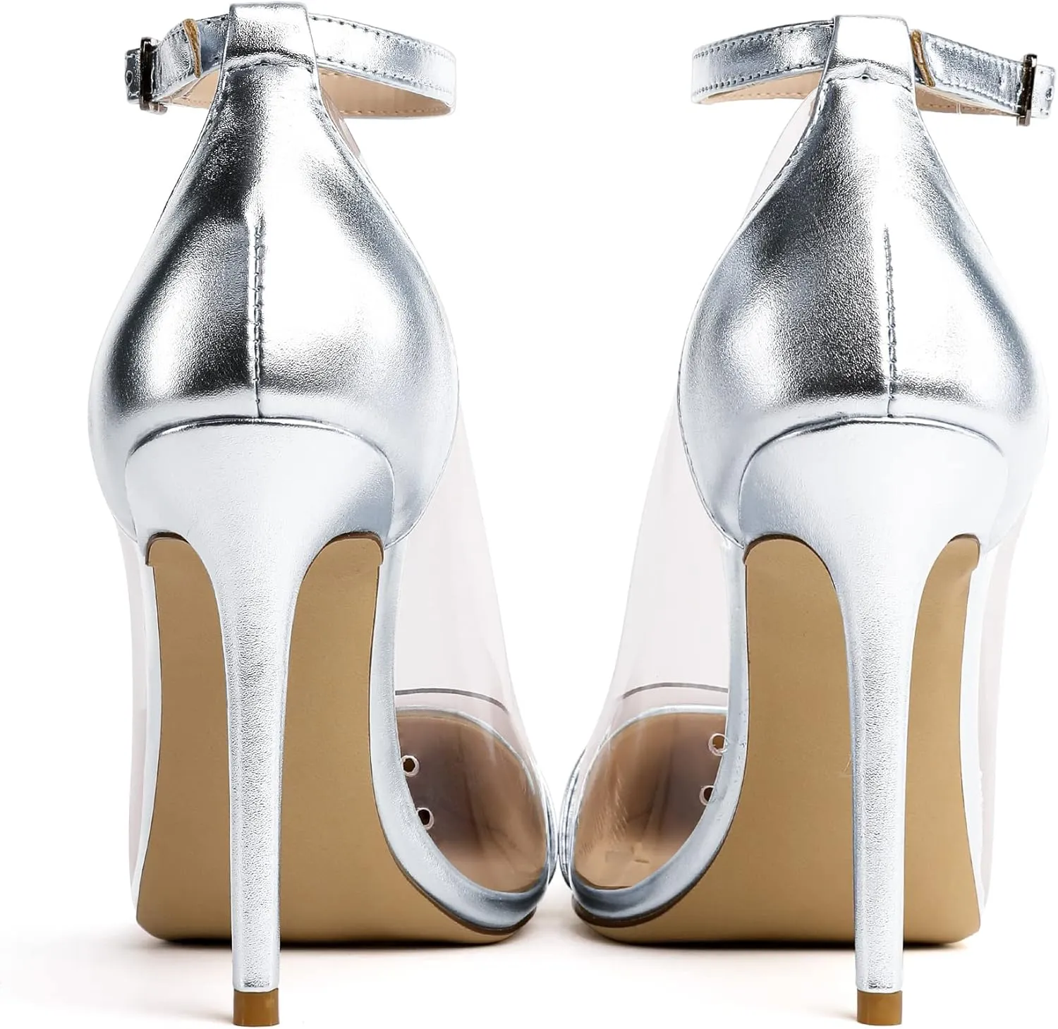 SAMMITOP Women's Clear Pointed Toe 4'Inch High Heel Stilettos Ankle Strap Pumps Transparent PVC Fashion Wedding Party Dress Shoes
