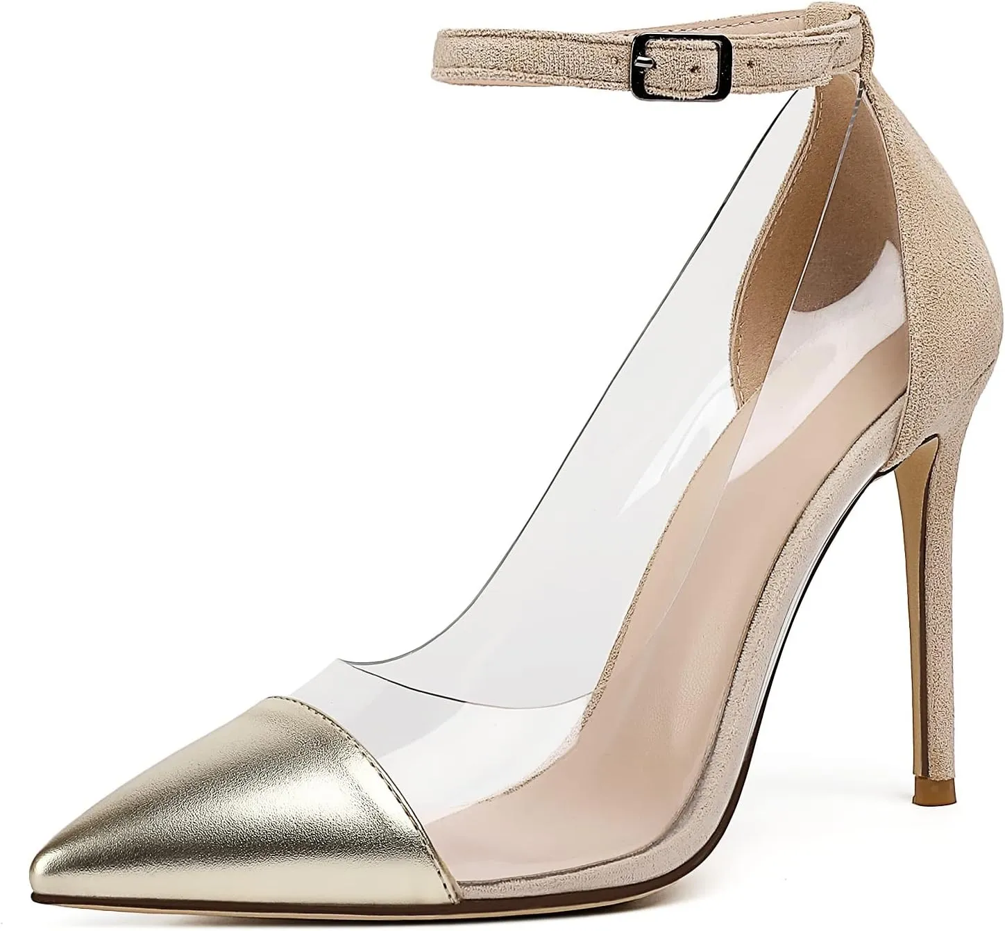 SAMMITOP Women's Clear Pointed Toe 4'Inch High Heel Stilettos Ankle Strap Pumps Transparent PVC Fashion Wedding Party Dress Shoes