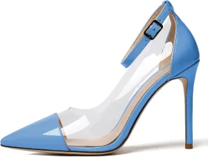 SAMMITOP Women's Clear Pointed Toe 4'Inch High Heel Stilettos Ankle Strap Pumps Transparent PVC Fashion Wedding Party Dress Shoes