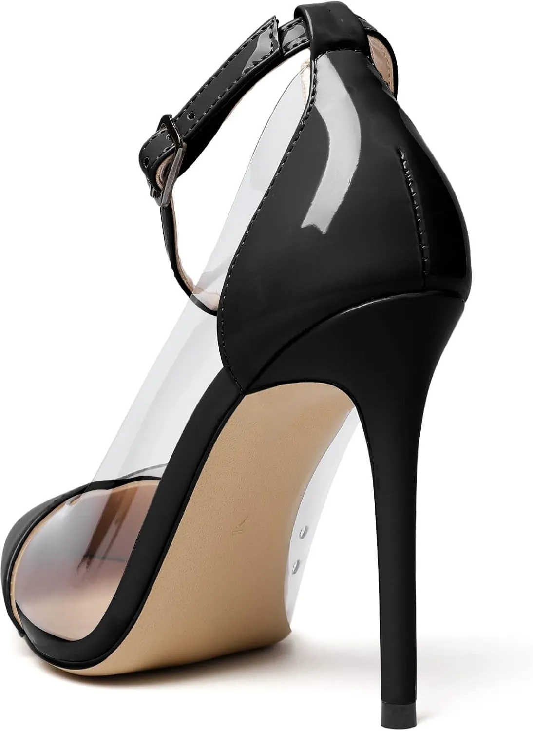 SAMMITOP Women's Clear Pointed Toe 4'Inch High Heel Stilettos Ankle Strap Pumps Transparent PVC Fashion Wedding Party Dress Shoes