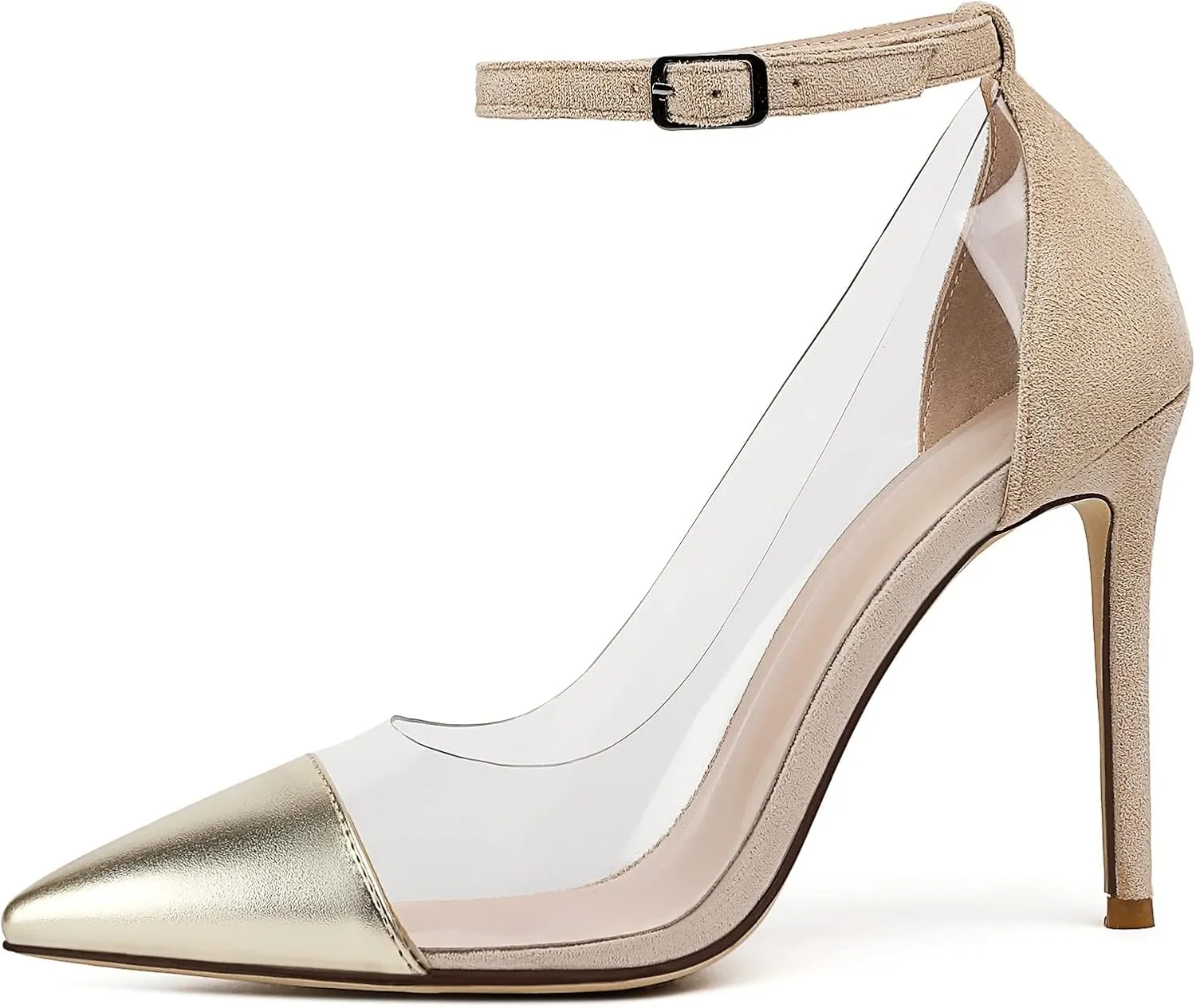 SAMMITOP Women's Clear Pointed Toe 4'Inch High Heel Stilettos Ankle Strap Pumps Transparent PVC Fashion Wedding Party Dress Shoes
