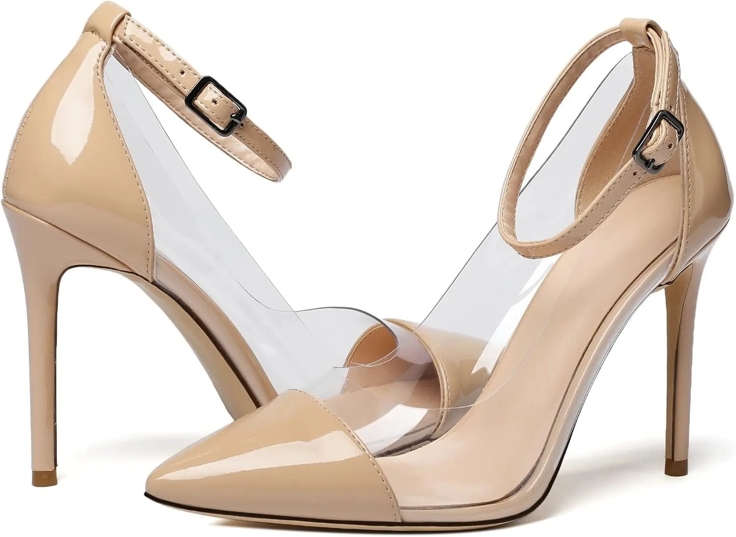 SAMMITOP Women's Clear Pointed Toe 4'Inch High Heel Stilettos Ankle Strap Pumps Transparent PVC Fashion Wedding Party Dress Shoes