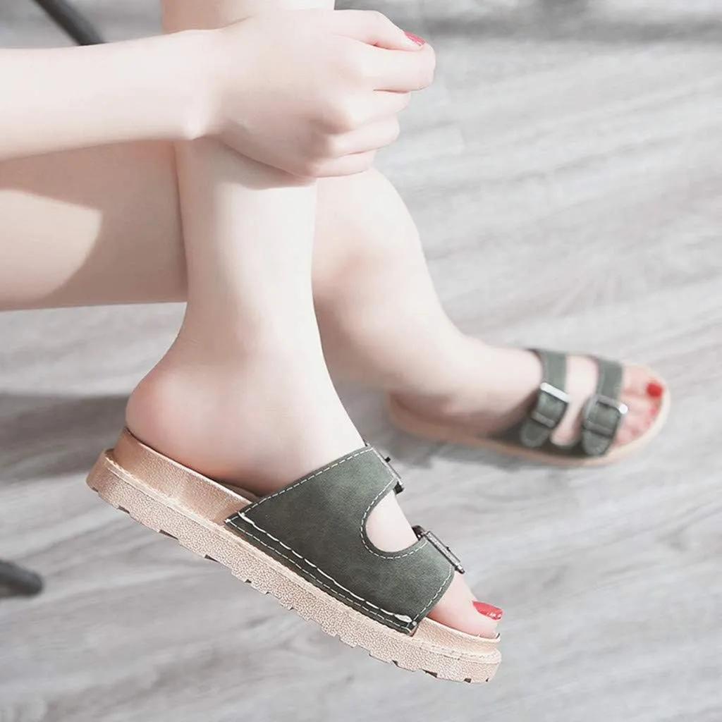 Sandals for Women Platform,Slip on Sandals with Soft Footbed and Buckle Strap Low Platform Slides Gifts for Women